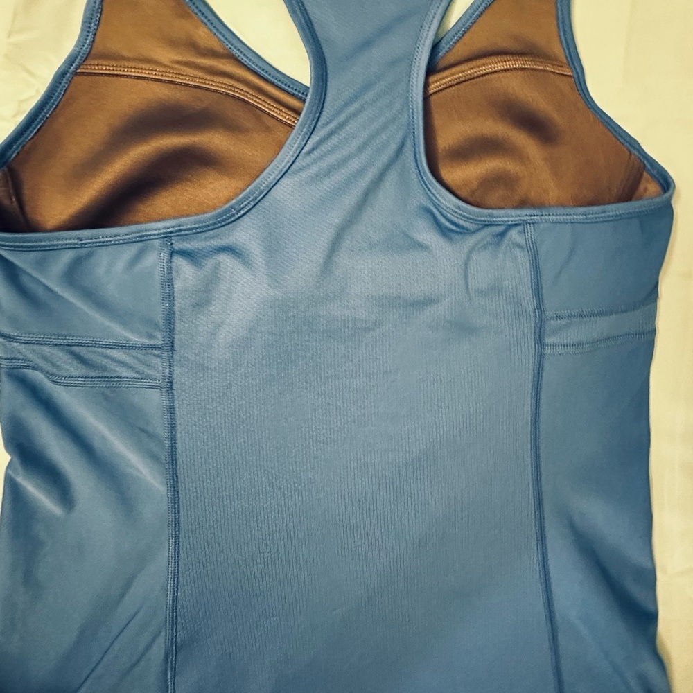 Nike Dri-FIT Blue Built-In Sports Bra Racerback Active Tank Top Mesh Back Size L - Picture 3 of 9